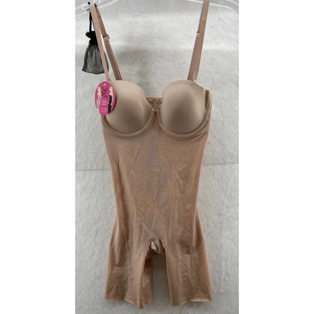 SPANX Bodysuit Small Beige Suit Your Fancy Strapless Cupped Mid-Thigh NWT